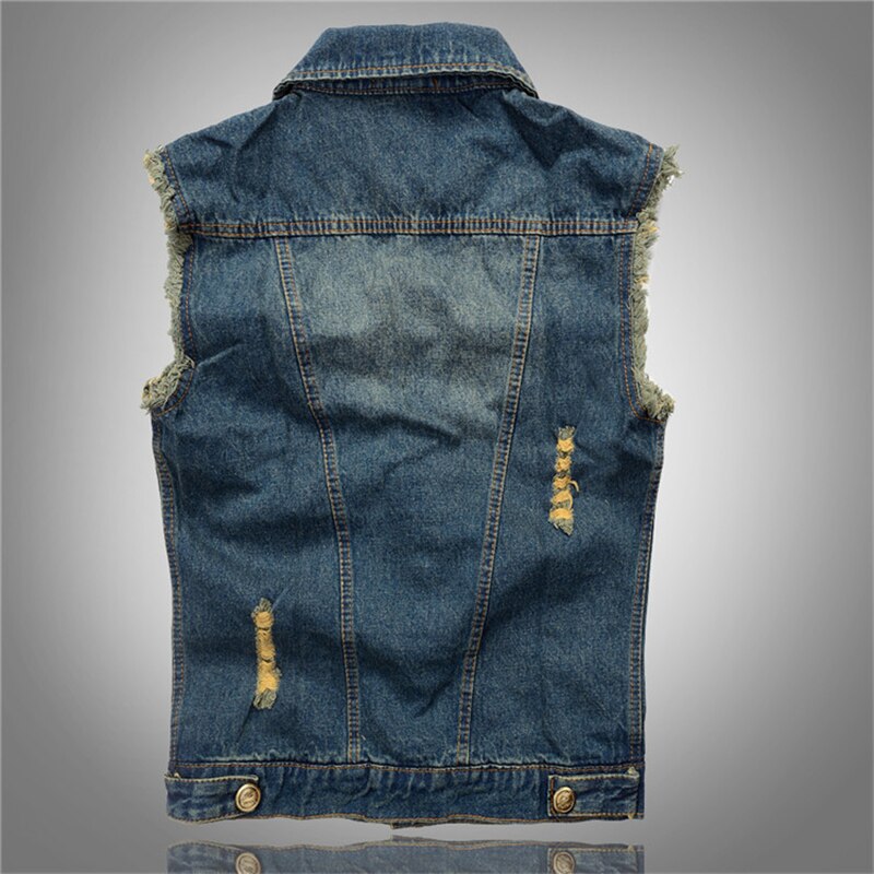 Vintage 80s hommes Denim gilet homme sans manches coton doux confortable vestes trou jean gilet 6XL