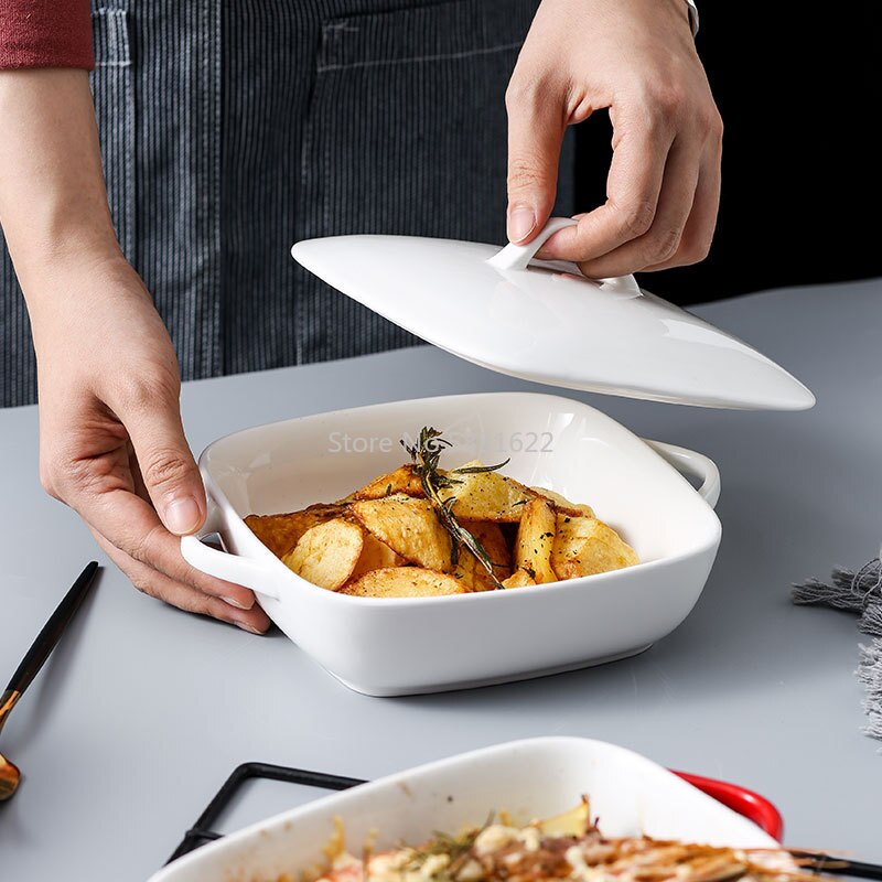 Mikrowelle Ofen sicher Keramik Backen Platte mit Startseite Porzellan Familie Käse Kasserolle Kochen Schüssel mit Deckel