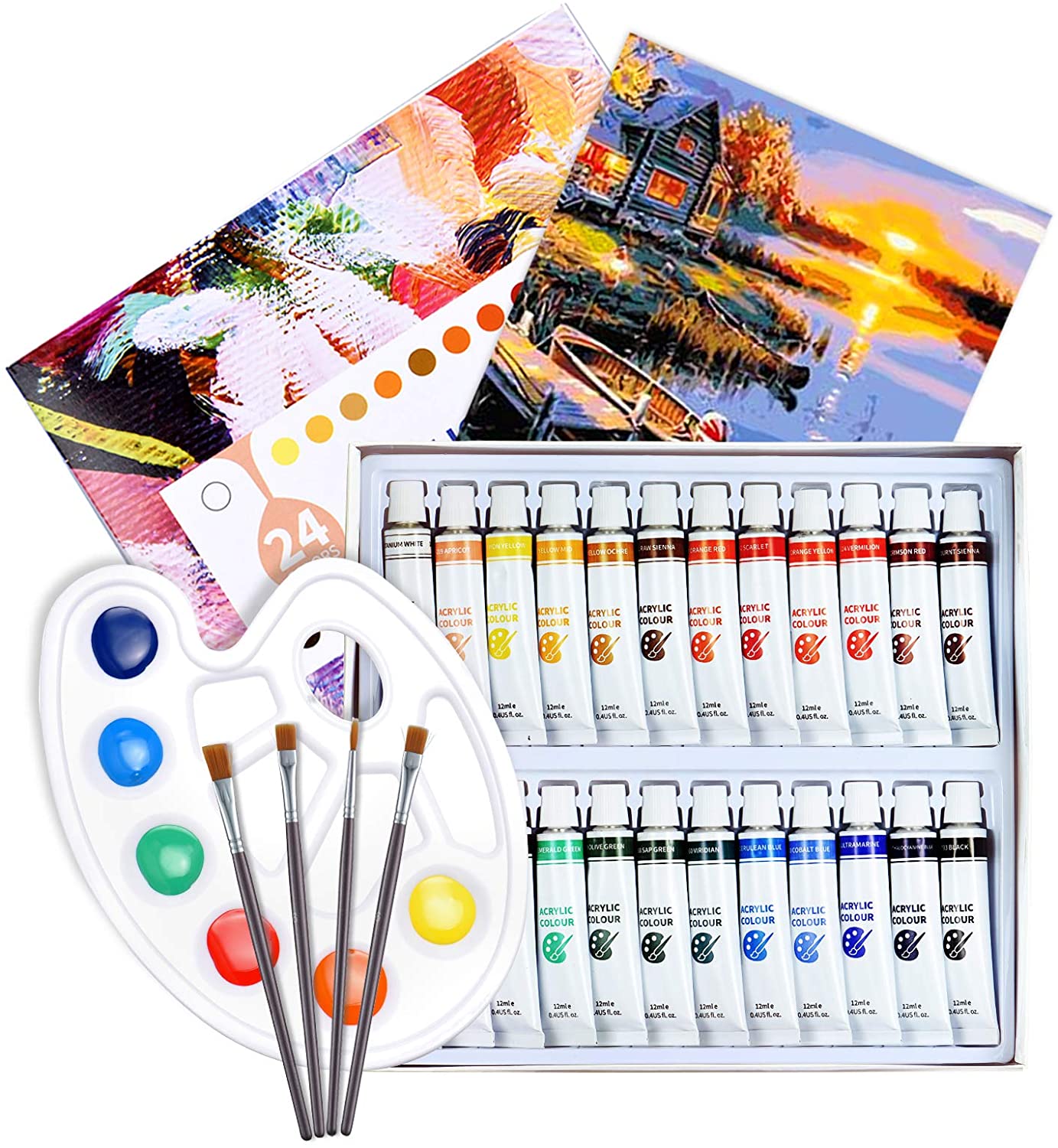 Shuttle Art Acrylverfset, 30 x 12 ml Professionele Acrylverf met Rijke Pigmenten, Niet-Giftige Knutselverf voor Beginners, Volwassenen & Kunstenaars, Schilderverf voor Canvas, Klei, Model & Posters