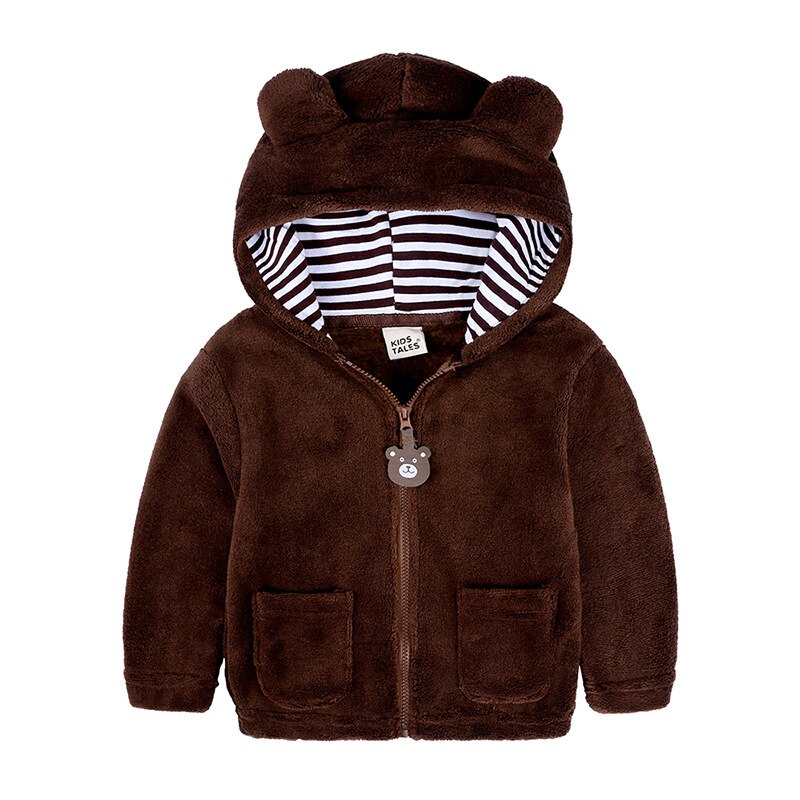 Infantile à capuche corail polaire ours manteau veste pour garçon fille bébé pull avec fermeture à glissière enfants automne et hiver veste enfants manteau: Marron / 24M