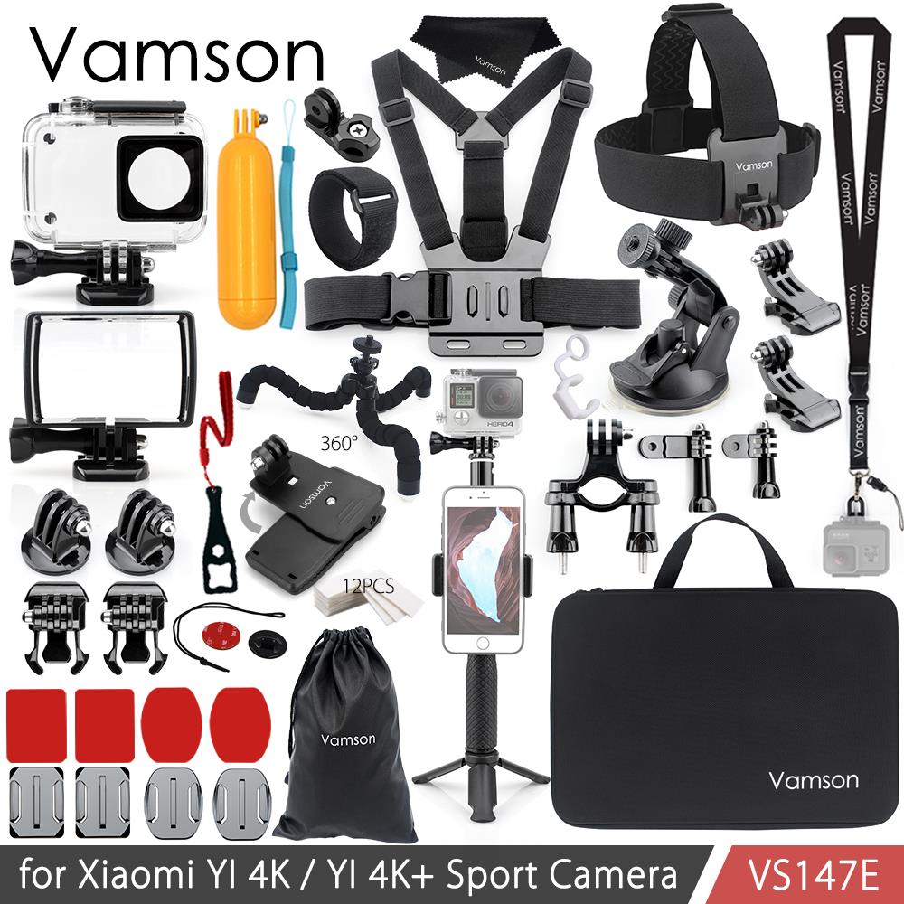Kit de accesorios Vamson para Xiao YI 4 K, conjunto de trípode monopié con correa para trucos en la cabeza, adaptador de montaje para YI 4K + para cámara YI Lite VS147: VS147E