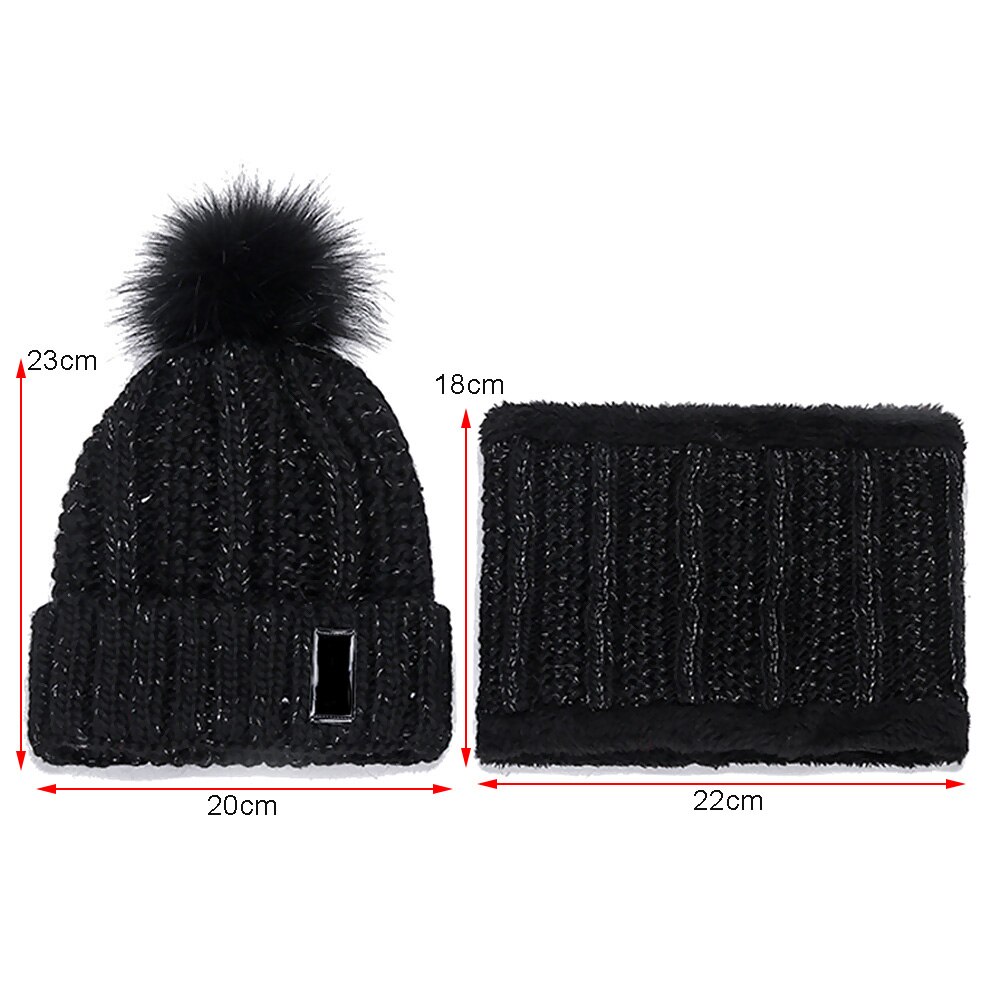 Set Cappello Sciarpa - Set 2 Pezzi Berretto Lana Lavorata a Maglia con Pompon - Fodera in Pile per Attività all'Aperto