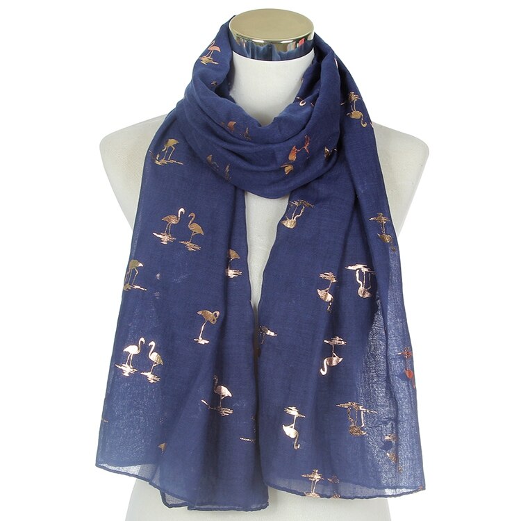 Foxmother Mode Glanzende Roze Mint Bronzing Folie Goud Flamingo Swan Ring Sjaal Snood Foulard Sjaal Vrouwen: Navy Long