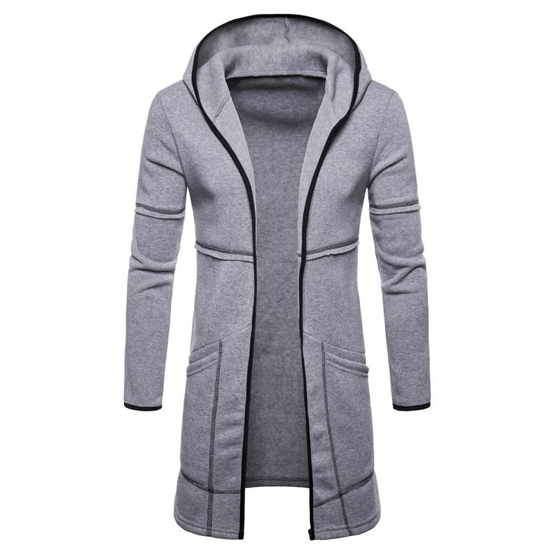 Abrigo cálido con capucha para hombre, gabardina lisa de manga larga hasta la rodilla, sudadera informal con capucha, cárdigan largo extragrande: Gris claro / Metro