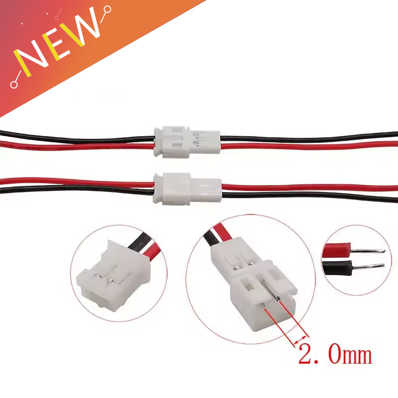 JST-conector de Cable macho y hembra de 2 pines, Conector Micro JST PH 2 P, clavija de enchufe, terminales, conectores de Cables de 20CM, PH 2,0, paso de 2,0mm