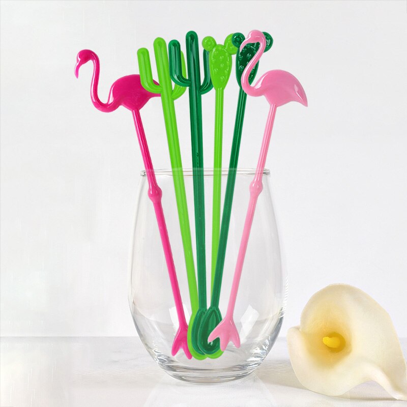 Agitateur de boissons en plastique, 6 pièces, pour fête d'été, fête tropicale, décoration de fête hawaïenne, flamand rose, agitateur de boissons, café