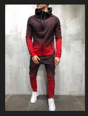 Moda uomo dolcevita cambio graduale colore tuta Set felpa con cappuccio Top + pantaloni a vita alta pantaloni da jogging palestra tasche con Zip tinta unita vestibilità Slim: Red / XXL