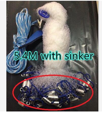 Cast net 2.4-7.2M size American hand cast network small mesh fly throw catch fishing nets tool outdoors Sports Products: 540cm with sinker
