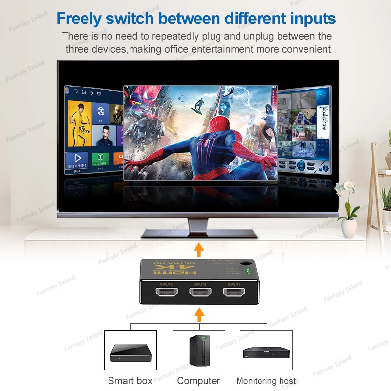 HW-4K301H HDMI switcher 3 in 1 out 4K * 2K rectangular HDMI switcher with remote control conversion KVM