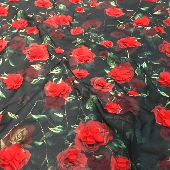 Mesh Chiffon lace fabric 3D flowers embroidery fabric Transparent mesh fabric for dress DIY patchwork: B