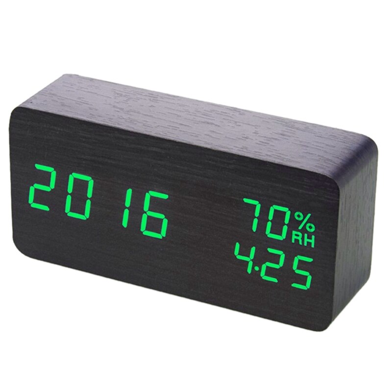 Multifunction Alarm Clock in Wood Digital Alarm Clock Prevent Being Late and Sleeping Home Decoration: A-GN