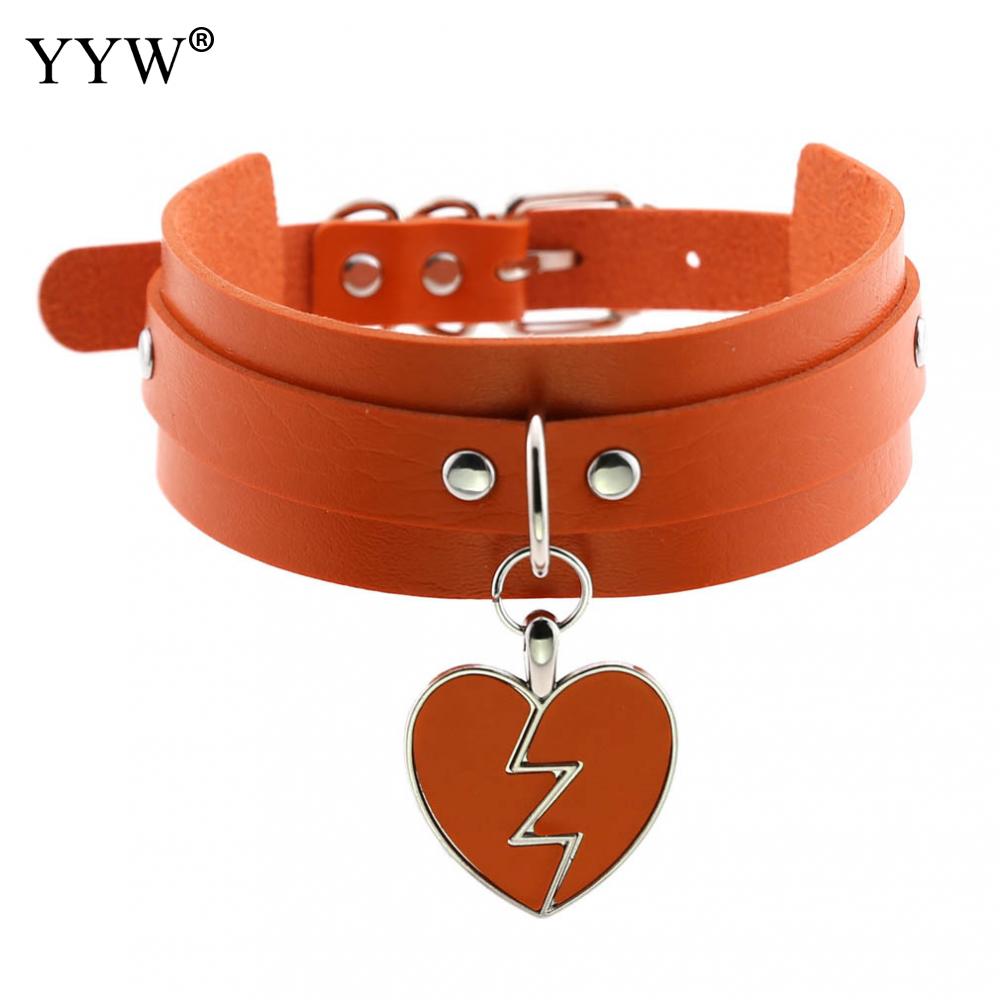 Zwarte Punk Hart Choker Kraag Goth Kettingen Rock Gothic Sieraden Leer Choker Vrouwen Meisjes: orange