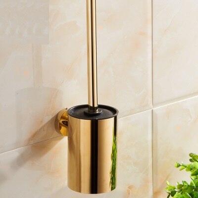 Wc 304 rustfrit stål toiletbørste vægmonteret mat sort toiletbørsteholder krom / orb / gylden toiletbørste sæt: Gylden