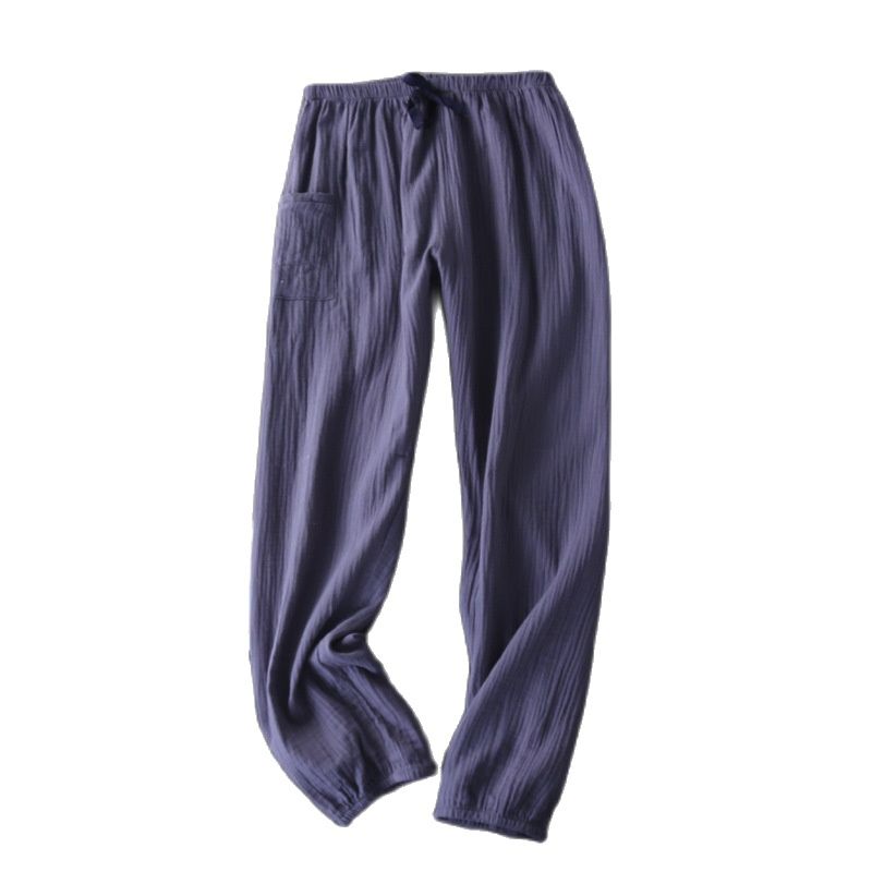 Pantalones de dormir de crepé de algodón para mujer, ropa de dormir de color sólido, pantalones de dormir de cintura elástica, pantalones de noche de salón, novedad de otoño