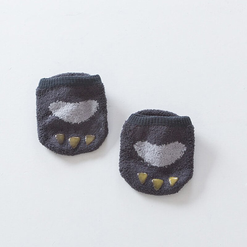Nyfödd baby ullstrumpor flicka pojkar söt spädbarn barn skor kort björn tass mönster halkskydd strumpor småbarn barn socken baby: Grå / 24m