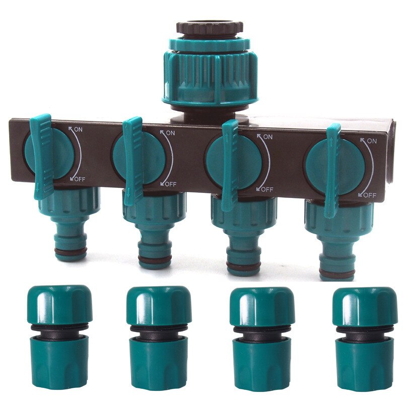 Tuinberegening 4- -weg kraan slangverdeler druppelslangkoppelingen buisconnector irrigatieset waterleidingkoppelstuk kraanaansluitingen 1 set: F