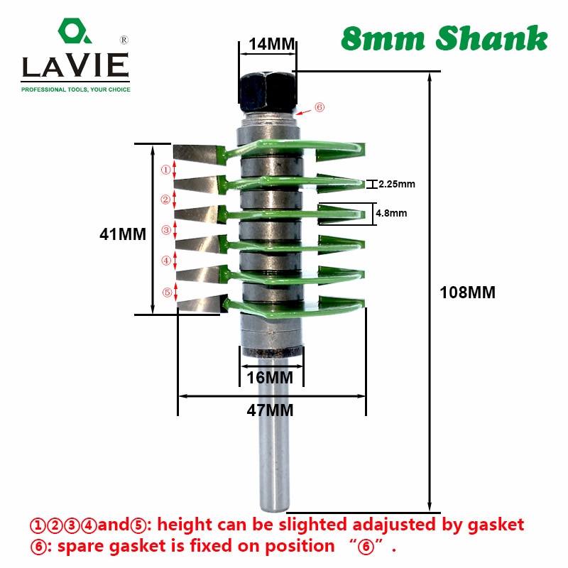LAVIE 1pc 8mm Shank Brand 2 Teeth Adjustable Finger Joint Router Bit Tenon Cutter Industrial Grade for Wood Tool MC02036