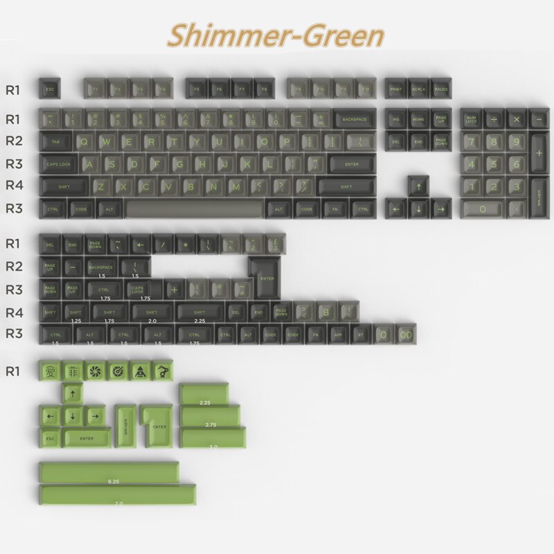 172 Keys MG Wahtsy/GMK Godspeed /Shimmer ABS Keycap SA Profile For DIY Mechanical Keyboards 6.25U 7U Spacebar Iso Enter Key: Shimmer Green-172