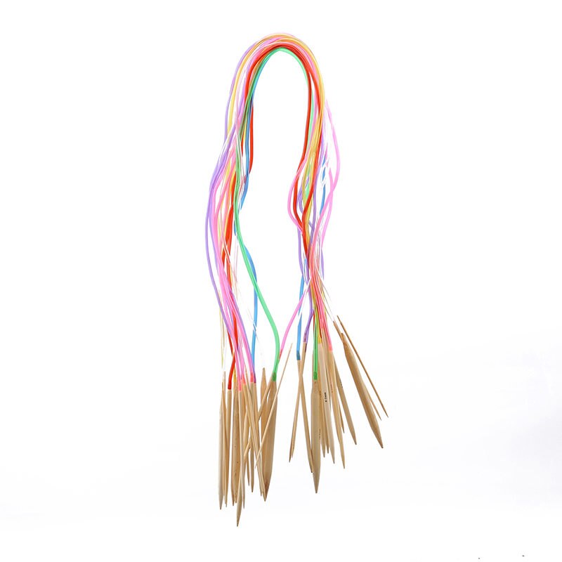Juego de agujas de tejer circulares DIY de 18 unidades, conjunto de ganchos de ganchillo de agujas de coser circulares de bambú de 40-120cm: 120cm  Colorful