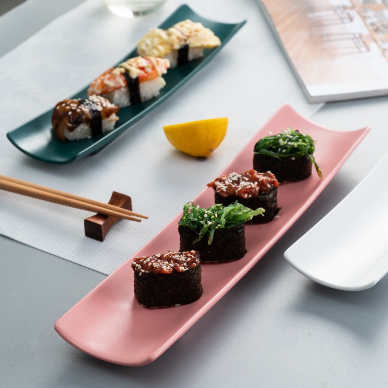 Niceyoeuk Haai sushi-bord, keramische sushi-plaat, haaienvorm, rechthoekige kaasplank, eettafel, keukendecoratie (blauw, één maat