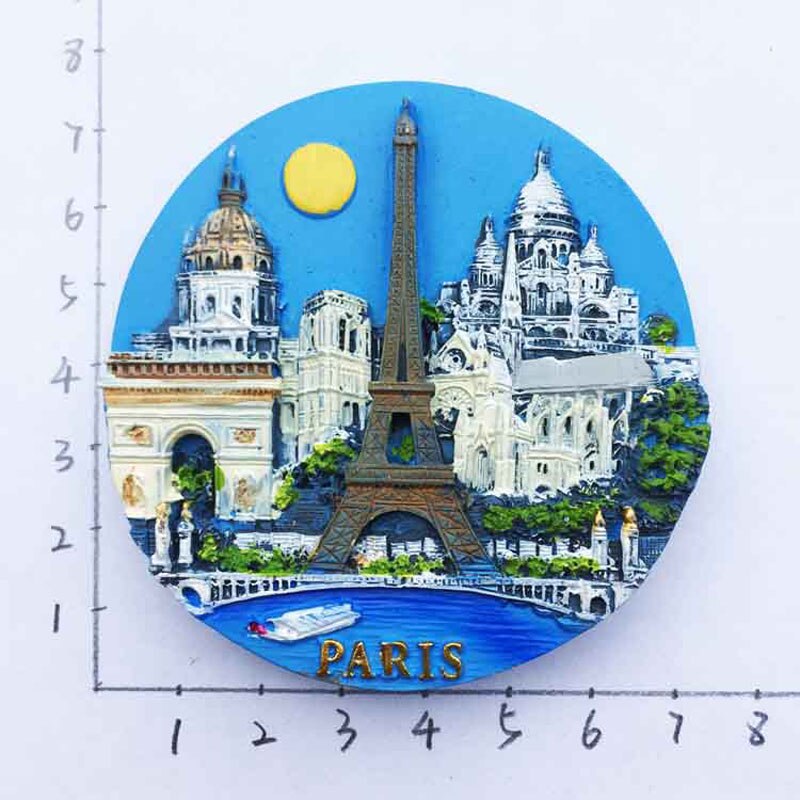 Paris Scenic Fridge Magnet 3D Round Refrigerator Magnets Travel Souvenirs Home Decoration