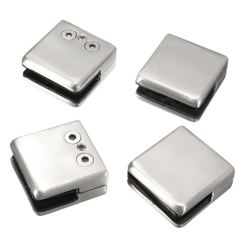 4 Stuks Roestvrij Stalen Vierkante Klem Houder Beugel Clip Voor Glas Plank Leuningen Zilver