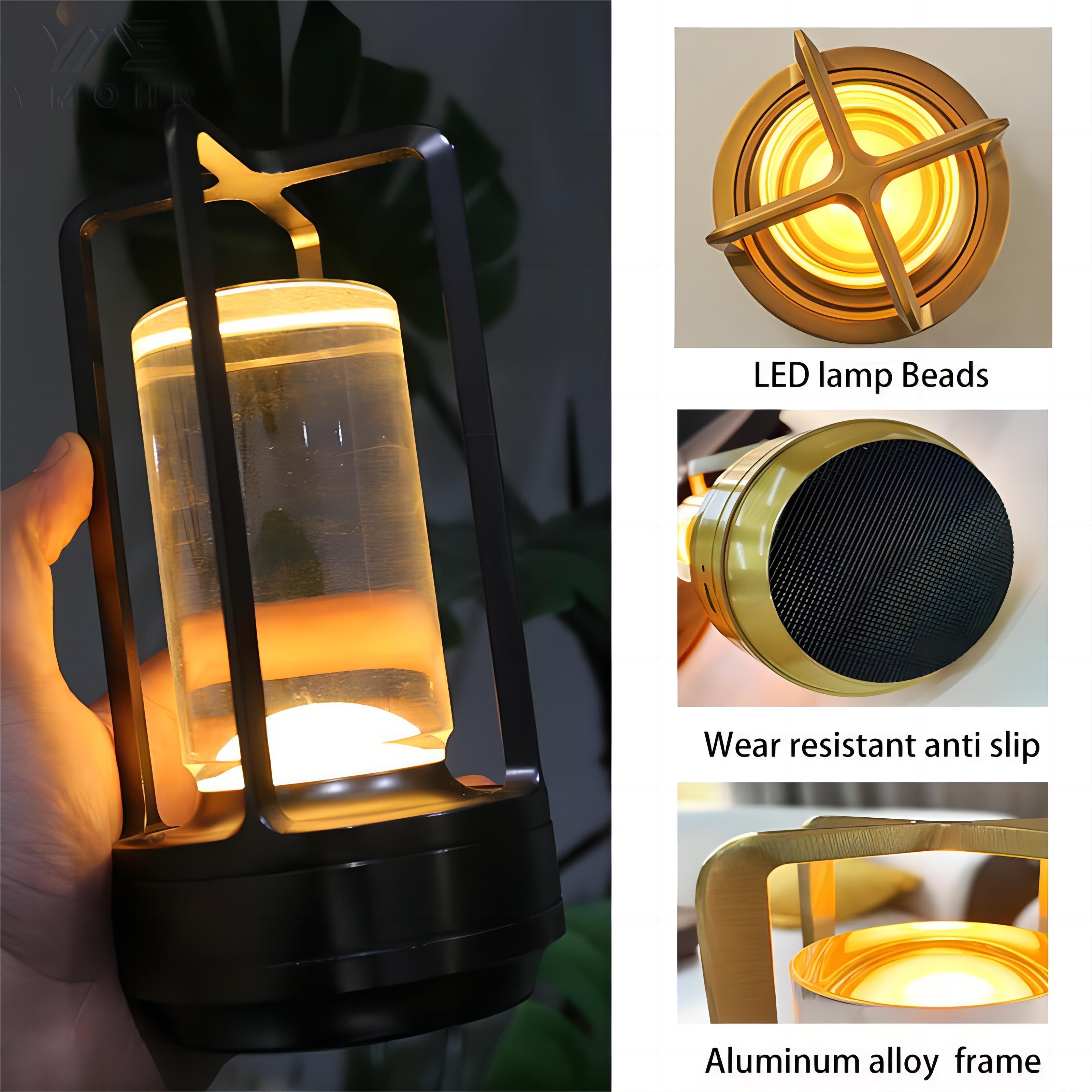 LED-lantaarn metalen frame tafellamp onzichtbare aanraakbediening modern draagbaar nachtlampje oplaadbaar met kristallen kolom LED-lamp