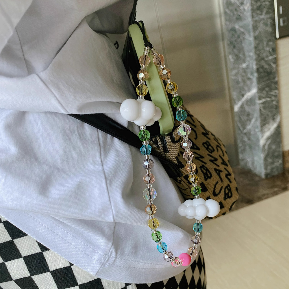 2023 Zomer Telefoon String Witte Wolken Kleurrijke Kristallen Kralen Telefoon Charme Mobiele Telefoon Band Accessories Anti-Verloren Ketting