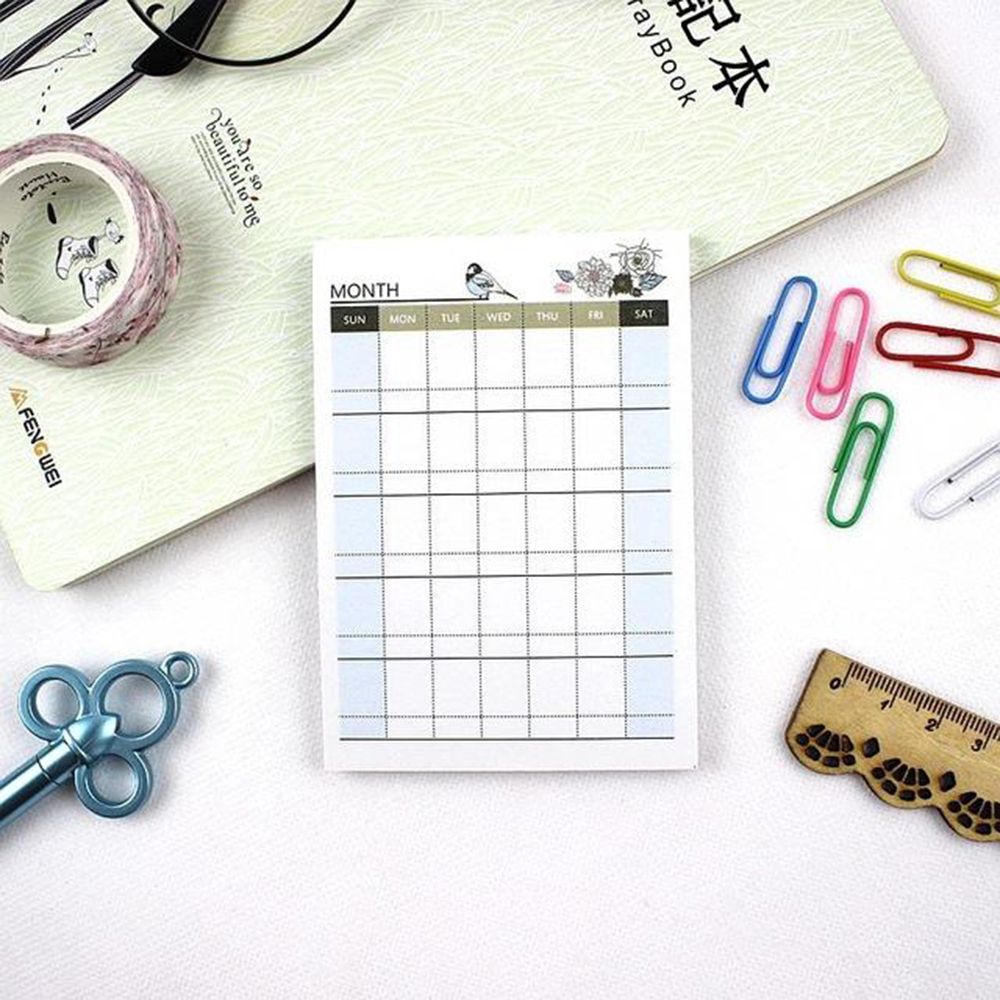 60 Lakens Vogel Patroon Memo Pad Leuke Wekelijkse Maandelijkse Werk Planner Sticky Note Leuke Marker Vlaggen Sticker Planner Kleine Notebooks S: Sky Blue