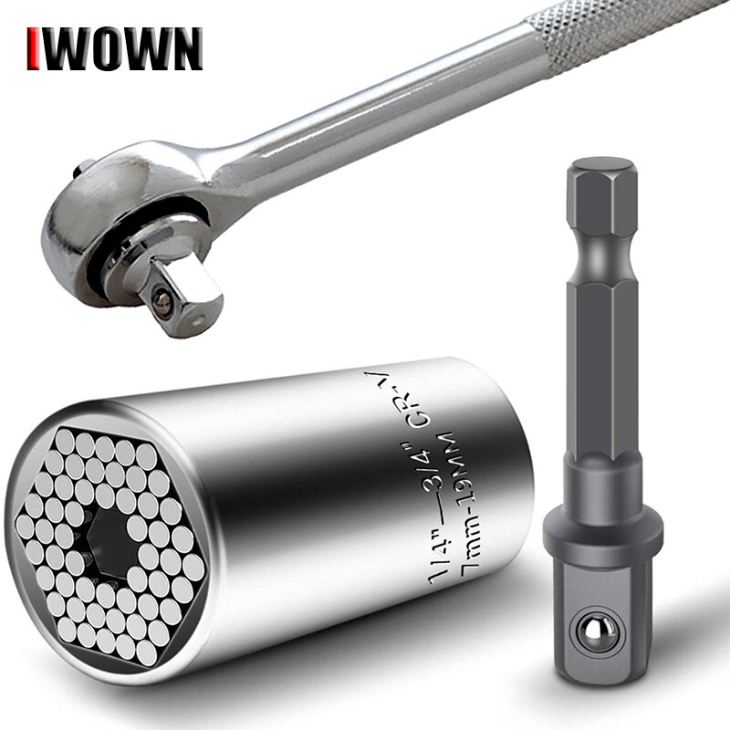 Universal Socket Wrench Sets 7-19mm 3/8 Power Drill Adapter Ratchet Wrench Household Socket Power Hand Tool Multi