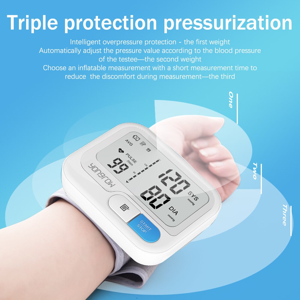 Yonker Tonometer Automatic Wrist Digital Blood Pressure Monitor Digital lcd Sphgmomanometer Heart Rate Pulse Meter BP Monitor