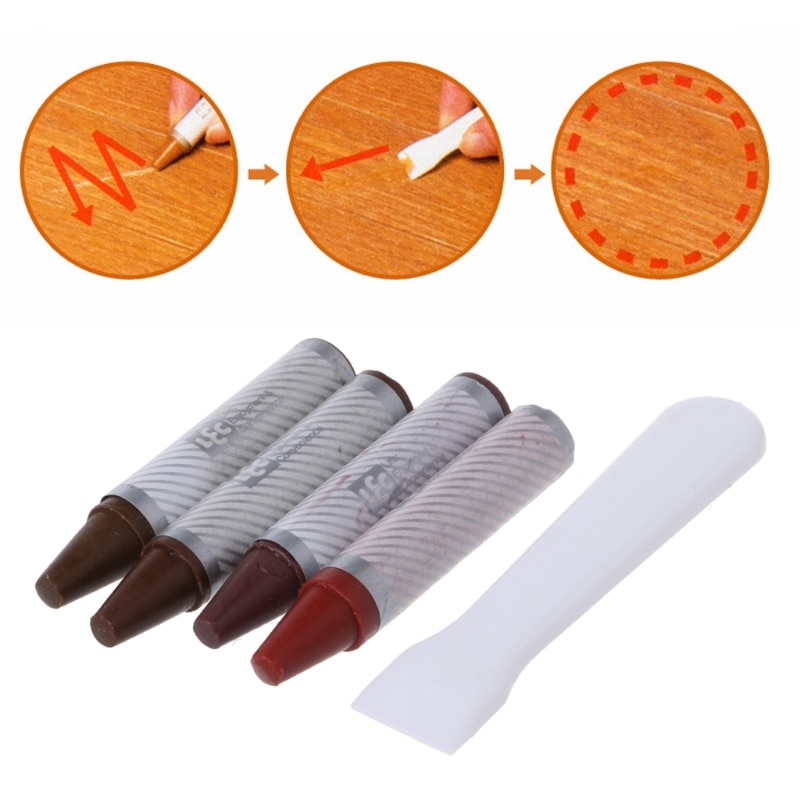 4PCS Furniture Marker Crayons Repair Kit Wood Touch Up Scratch Filler Remover