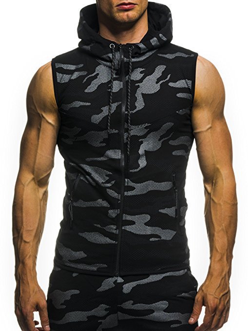 Mænd bodybuilding tanktoppe ærmeløse hættetrøjer mænd afslappet camouflage hættetrøje herre camouflagetøj: Xl / Blå