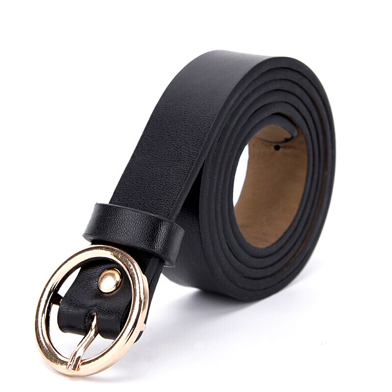 Round Metal Circle Belt Female PU Leather Waist Belts For Women Jeans Pants Black White: Black