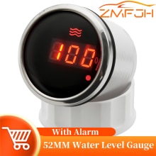 52mm Water Level Gauge With Red Backlight Warning Light Digital Water Level meter Fit Marine Water Level Sensor 12V/24V 190ohm
