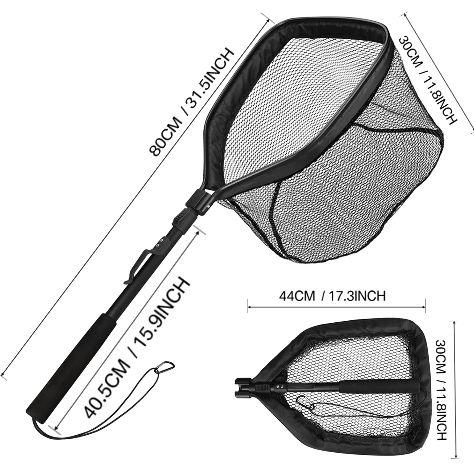 Floating Fishing Net Bass Trout Landing Net Foldable Lightweight Portable Rubber Coated Fish-Friendly Mesh Easy Catch & Release: WHITE