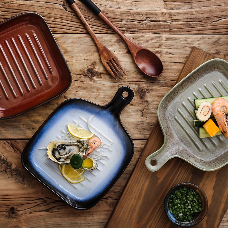 FANCITY Home baking trays, ceramic handle plates, oven baking, rice plates, dish plates