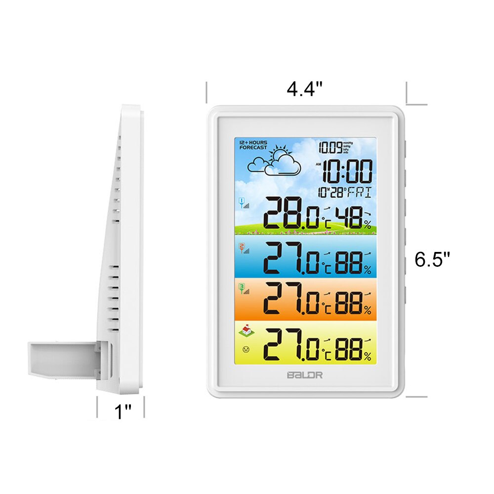 Wireless Home Weather Station Indoor Outdoor Sensor Hygrometer Thermometer Digital Moon Phase Alarm Clock Colorful Barometer: White EU PLUG