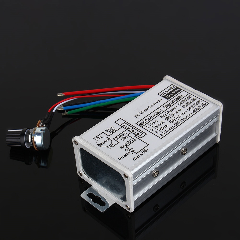 DC 9V 12V 24V 48V 60V 20A controlador de velocidad del motor controlador de regulador PWM 20A 0-1200W ajustable la actual