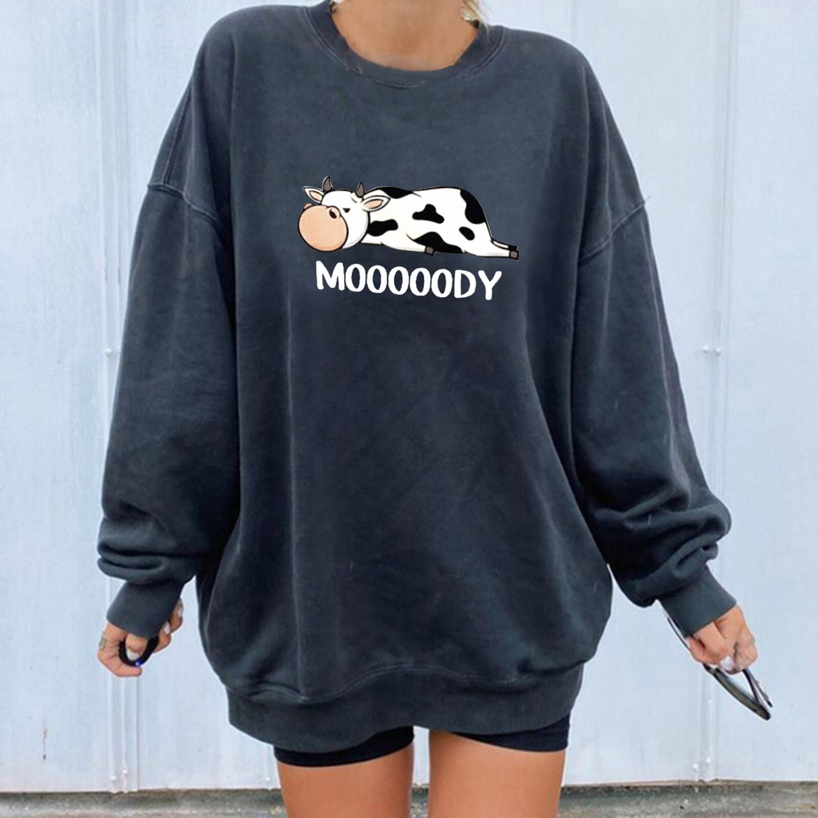 Vrouwen Sweatshirt Koeien Brief Afdrukken Toevallige Trui Lente Lange Mouw Trui Dames Losse Alle-Wedstrijd Ronde Hals Sweatshirts