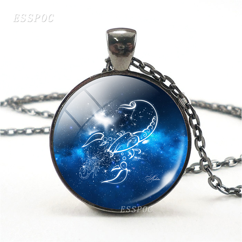 12 konstellationen Halskette 12 Tierkreis Zeichen Widder Leo Gemini Libra Virgo Krebs Glas Cabochon Anhänger Schwarz Kette Halsband: Scorpio