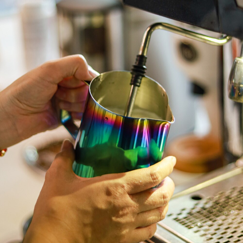 Milk Frothing Pitcher 350ml/ 12oz Espresso Steaming Pitcher with Double Measurements Scales Stainless Steel Frother Steamer Cup