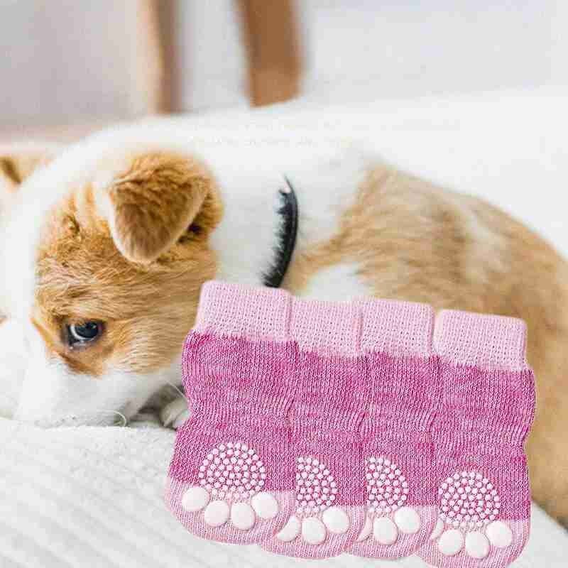 4 sokken  in 1 set antislip huisdier hond kat gebreide sokken roze schoenen dragen beschermer chihuahua poot voor de winter binnen op slip laarzen  w5 j 9