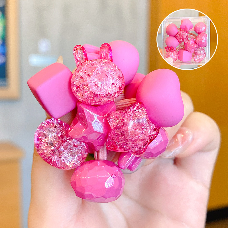 【Juego de 10 piezas】 tocados súper bonitos en caja, banda de goma para el pelo de dibujos animados para niños de color caramelo, tocado con bola de cristal