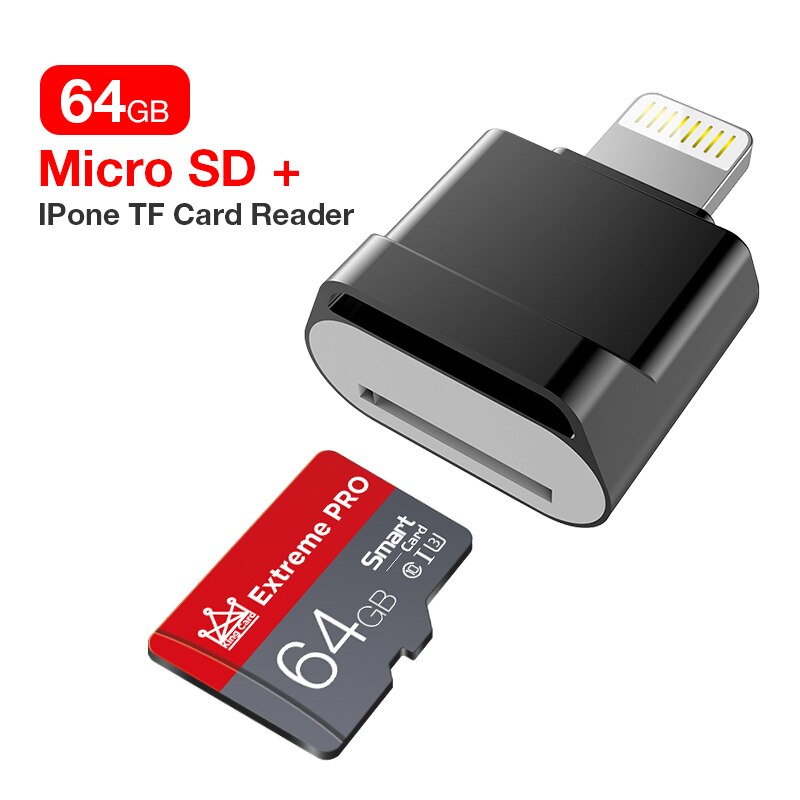 iPhone card reader OTG pen dive 16GB 32GB usb flash drive 64gb 128gb micro sd stick u disk for iOS External Storage Devices: 64GB with black