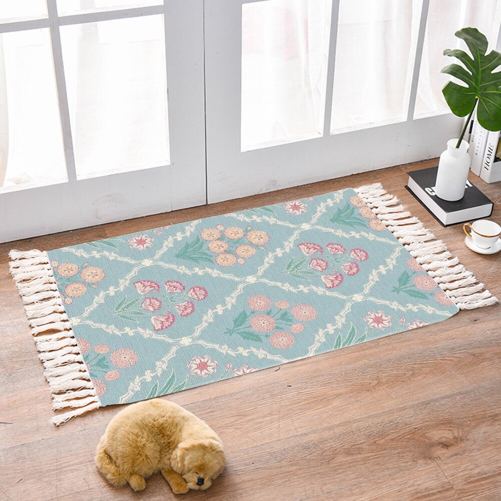 Tassel Plant Pattern Carpet Bedside Geometric Floor Mat Living Room Bedroom Home Decor: M / E