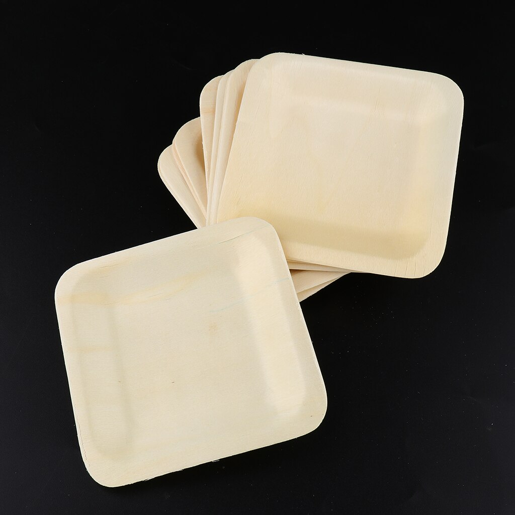 Assiettes de fête jetables en bois naturel | Assiettes carrées biodégradables et écologiques de 10 unités vaisselle faveurs