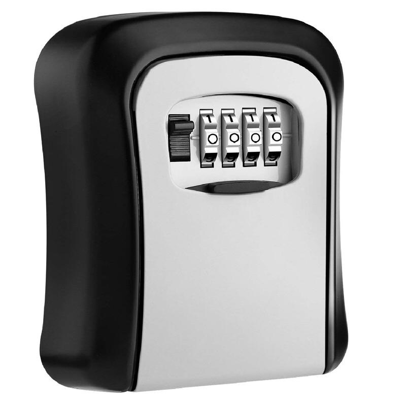 Key Lock Box Wall Mounted Aluminum alloy Key Safe Box Weatherproof 4 Digit Combination Key Storage Lock Box Indoor Outdoo: Black