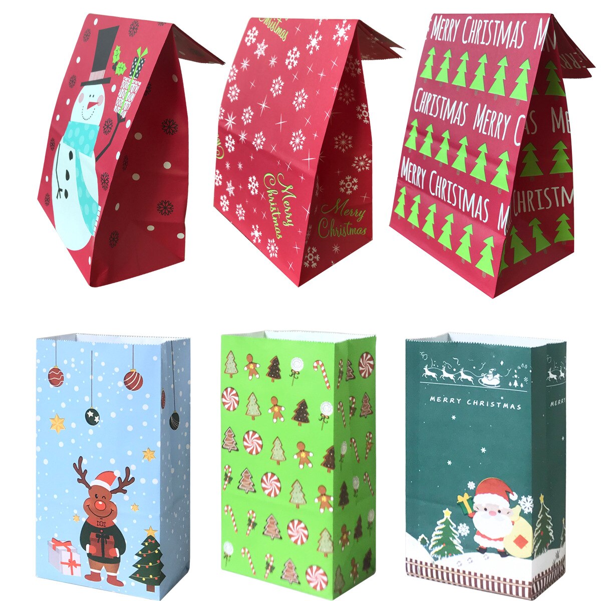 JOYIN 24 Weihnachts-Geschenktüten Aus Kraftpapier – 25,9x16x10,6cm, 6 Designs, Für Goody Bags & Party