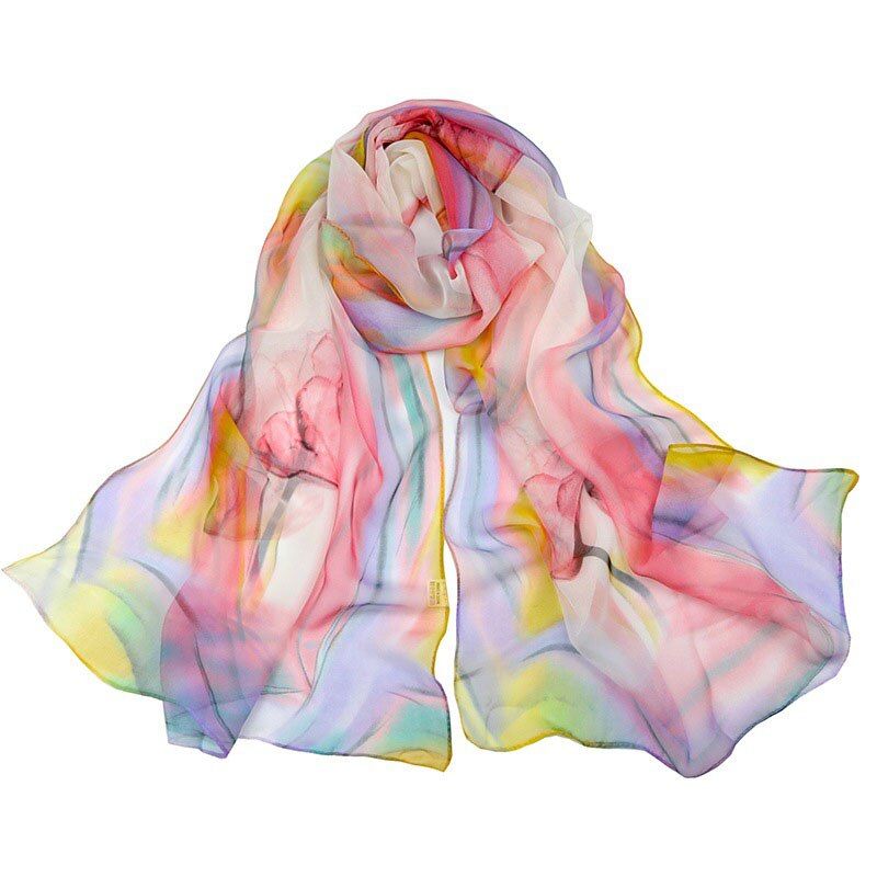 beach flower print Georgette chiffon scarf silk square hijab cool shawl ladies foulard femme Scarves hair bufanda mujer